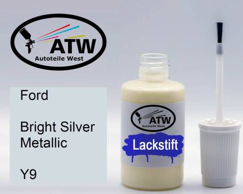 Ford, Bright Silver Metallic, Y9: 20ml Lackstift, von ATW Autoteile West.